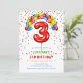 Kleurrijke Heldere Confetti Ballonnen 3e Verjaarda Kaart (Staand voorkant)