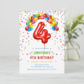Kleurrijke Heldere Confetti Ballonnen 4e Verjaarda Kaart (Staand voorkant)