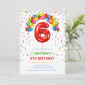 Kleurrijke Heldere Confetti Ballonnen 6e Verjaarda Kaart (Staand voorkant)