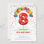 Kleurrijke Heldere Confetti Ballonnen 8e Verjaarda Kaart (Voorkant)