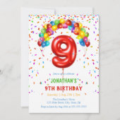 Kleurrijke Heldere Confetti Ballonnen 9e Verjaarda Kaart (Voorkant)