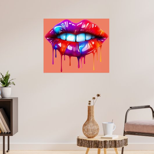 Kleurrijke heldere druipende lippen Wall Print (Woonkamer 3)