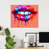 Kleurrijke heldere druipende lippen Wall Print (Thuiskantoor)