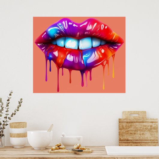 Kleurrijke heldere druipende lippen Wall Print (Keuken)