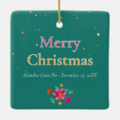 Kleurrijke heldere foto Vrolijk kerstfeest Keramisch Ornament (Achterkant)