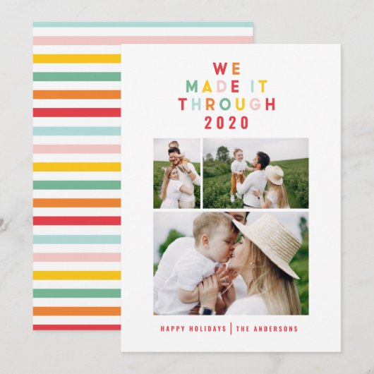 Kleurrijke heldere fotocollage Modern Christmas Feestdagenkaart (Voorkant / Achterkant)