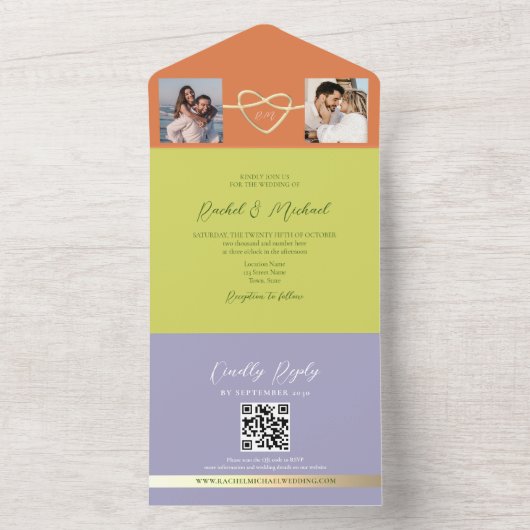 Kleurrijke Heldere Huwelijk QR Code All In One Uitnodiging (Binnen)