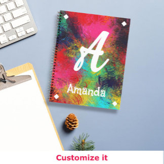 Kleurrijke heldere kunst en witte monogram notitieboek