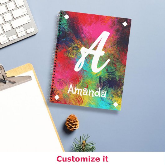 Kleurrijke heldere kunst en witte monogram notitieboek