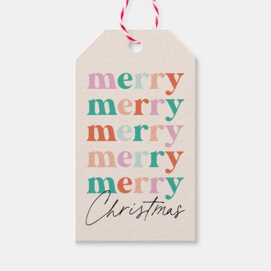 Kleurrijke Heldere Moderne Vrolijke Kerstmis Cadeaulabel (Voorkant)