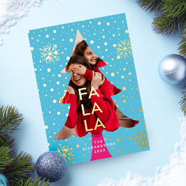 Kleurrijke Heldere Neon Fa La Kerstmis Foto Blauw Folie Uitnodiging