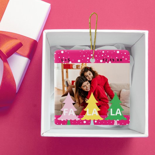 Kleurrijke Heldere Neon Fa La Kerstmis Foto Roze Keramisch Ornament