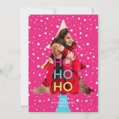 Kleurrijke Heldere Neon Ho Ho Kerstmis Foto Roze Feestdagenkaart (Voorkant)