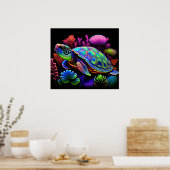 Kleurrijke Heldere Psychedelic Zee Schildpad Wall  Poster (Keuken)