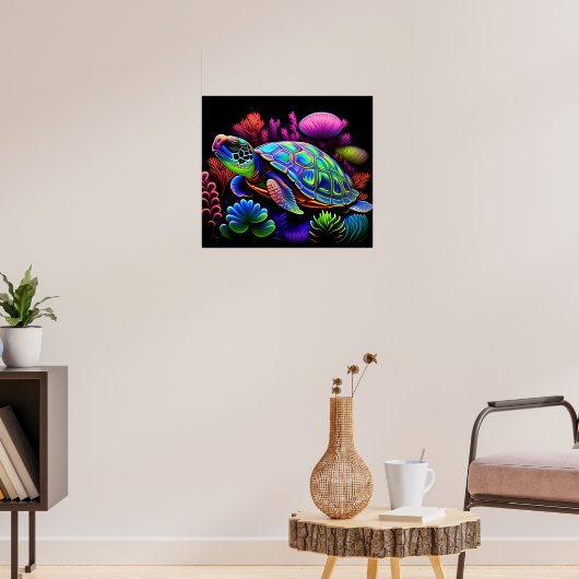 Kleurrijke Heldere Psychedelic Zee Schildpad Wall  Poster (Woonkamer 3)
