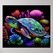 Kleurrijke Heldere Psychedelic Zee Schildpad Wall  Poster (Voorkant)