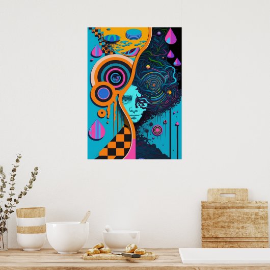 Kleurrijke heldere psychedelische Abstracte muurpr Poster (Keuken)