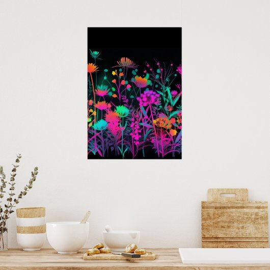 Kleurrijke Heldere Psychedelische Bloemen Abstract Poster (Keuken)