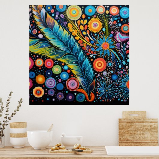Kleurrijke heldere psychedelische BOHO Abstract Poster (Keuken)