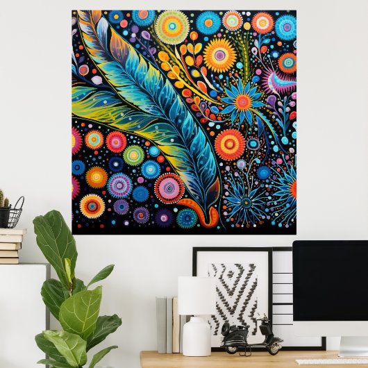 Kleurrijke heldere psychedelische BOHO Abstract Poster (Thuiskantoor)