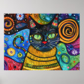 Kleurrijke Heldere Psychedelische Kattenmuur Print (Voorkant)