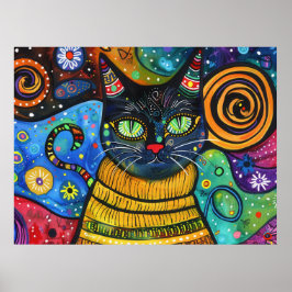 Kleurrijke Heldere Psychedelische Kattenmuur Print