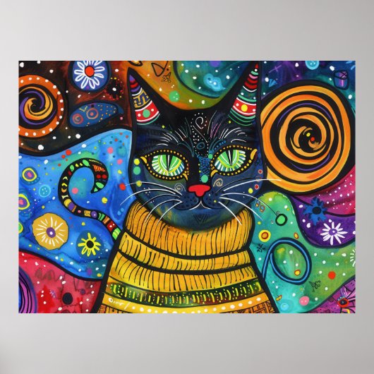 Kleurrijke Heldere Psychedelische Kattenmuur Print (Voorkant)