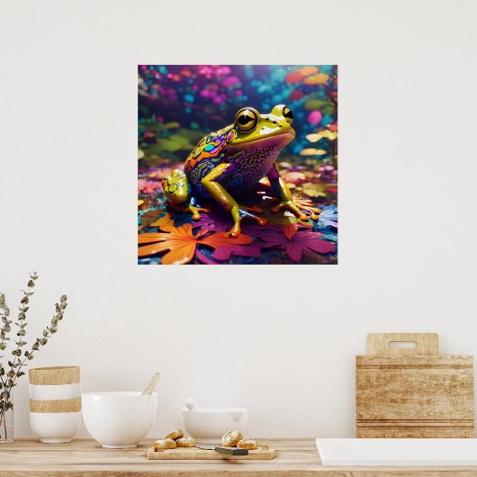 Kleurrijke heldere psychedelische kikker muurprint poster (Keuken)