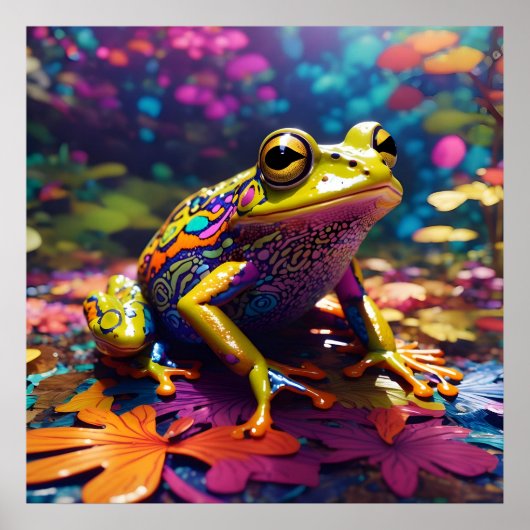 Kleurrijke heldere psychedelische kikker muurprint poster (Voorkant)