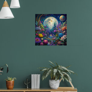 Kleurrijke Heldere Psychedelische Maanlicht Muur P Poster
