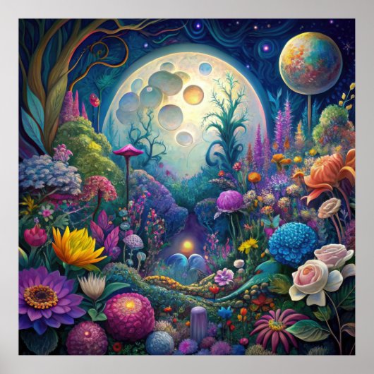 Kleurrijke Heldere Psychedelische Maanlicht Muur P Poster (Voorkant)