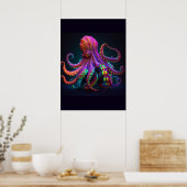 Kleurrijke Heldere Psychedelische Octopus Sealife Poster (Keuken)