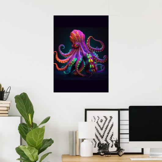 Kleurrijke Heldere Psychedelische Octopus Sealife Poster (Thuiskantoor)