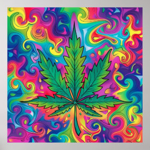 Kleurrijke heldere psychedelische onkruidmuurprint poster