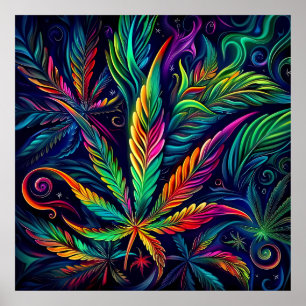Kleurrijke heldere psychedelische onkruidmuurprint poster