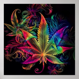 Kleurrijke heldere psychedelische onkruidmuurprint poster
