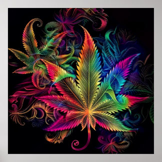 Kleurrijke heldere psychedelische onkruidmuurprint poster