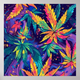 Kleurrijke heldere psychedelische onkruidmuurprint poster