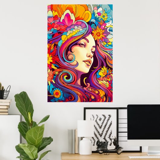Kleurrijke heldere psychedelische Trippy Lady Wall Poster (Thuiskantoor)