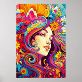Kleurrijke heldere psychedelische Trippy Lady Wall Poster (Voorkant)