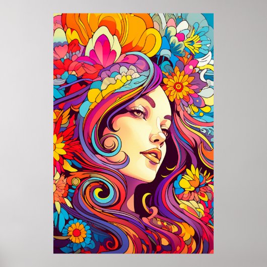 Kleurrijke heldere psychedelische Trippy Lady Wall Poster (Voorkant)