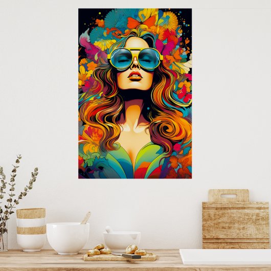 Kleurrijke heldere psychedelische Trippy Lady Wall Poster (Keuken)