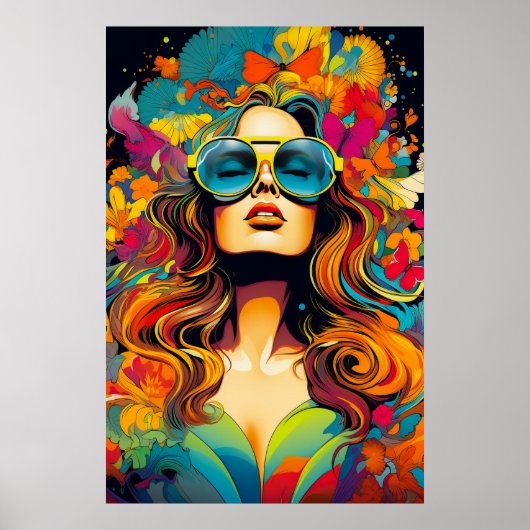 Kleurrijke heldere psychedelische Trippy Lady Wall Poster (Voorkant)