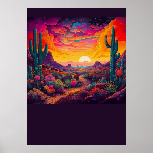 Kleurrijke heldere psychedelische woestijnscène af poster (Voorkant)
