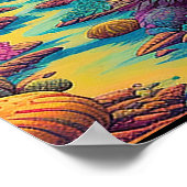 Kleurrijke heldere psychedelische woestijnscène af poster (Hoek)