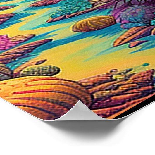 Kleurrijke heldere psychedelische woestijnscène af poster (Hoek)