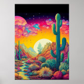 Kleurrijke heldere psychedelische woestijnscène af poster (Voorkant)