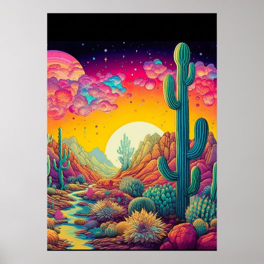 Kleurrijke heldere psychedelische woestijnscène af poster (Voorkant)