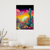 Kleurrijke heldere psychedelische woestijnscène af poster (Keuken)