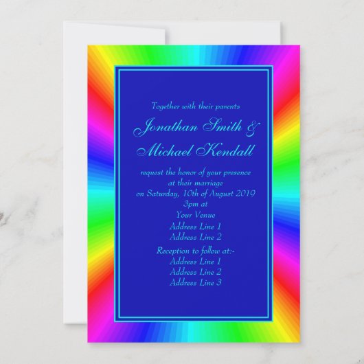 Kleurrijke heldere regenboog bruiloft kaart (Achterkant)
